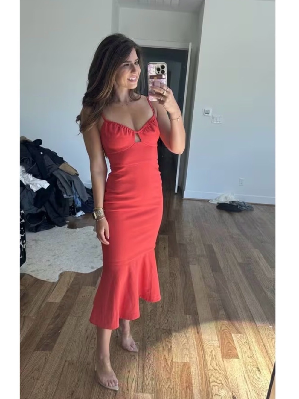 Likely Kiki dress Spaghetti-Strap Midi Dress with Flounce Hem